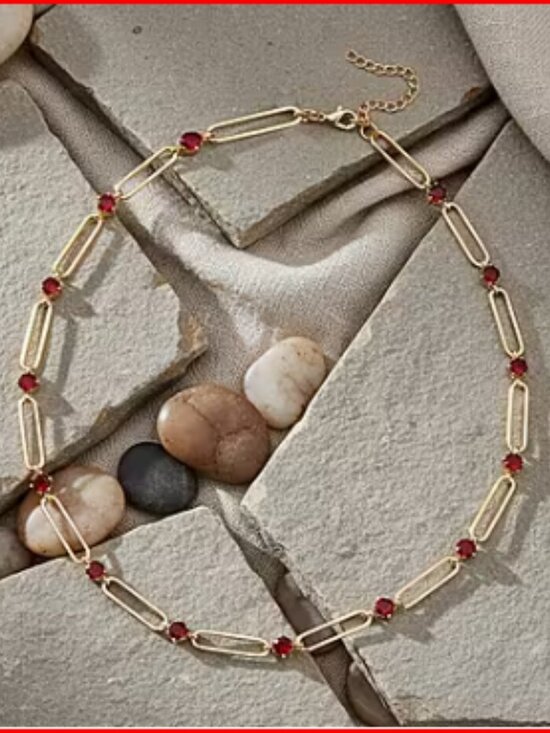 Jewelry - Ruby Color Austrian Crystal Paperclip Chain Necklace